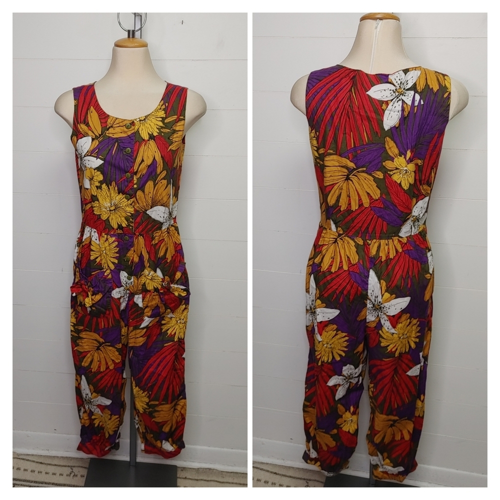 Vintage Bobbie Bee Tropical Cotton Jumpsuit Size 8 - Picture 2 of 14